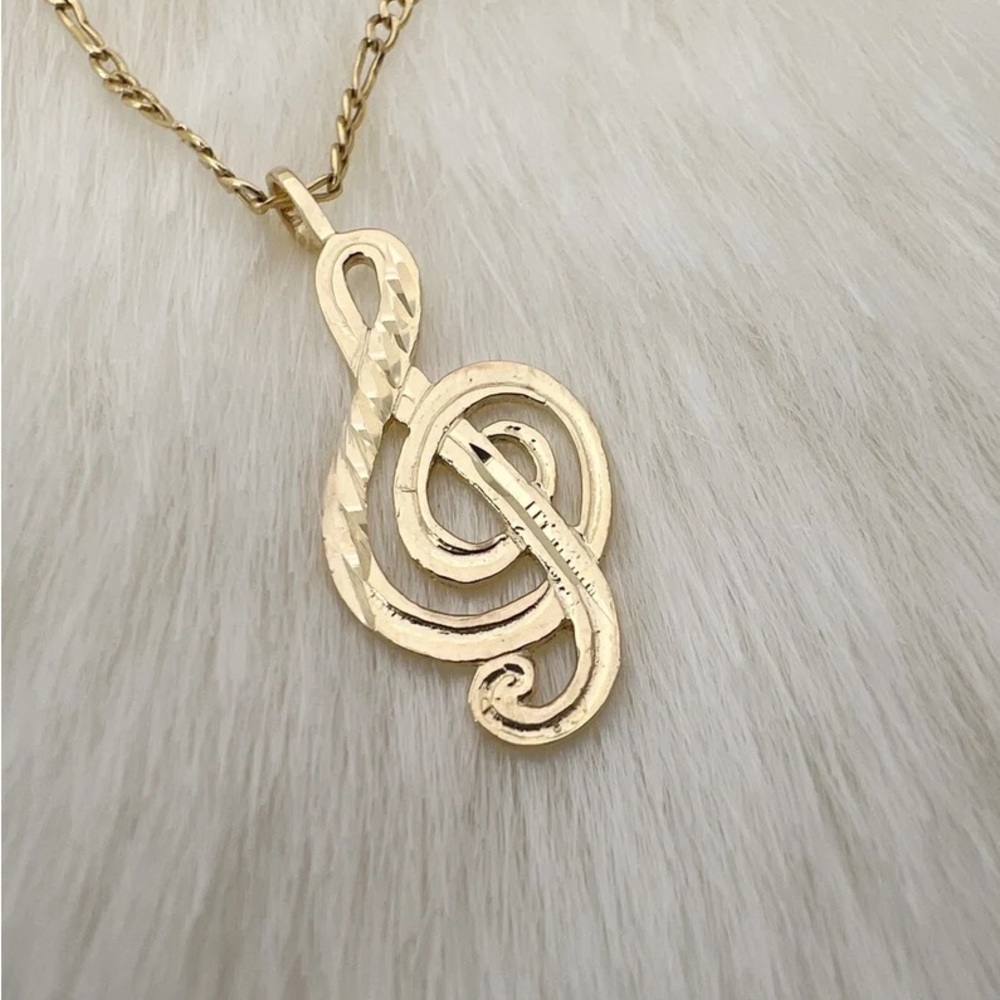14k Solid Yellow Gold Treble Chef Charm Pendant Musical Note for Music Lovers